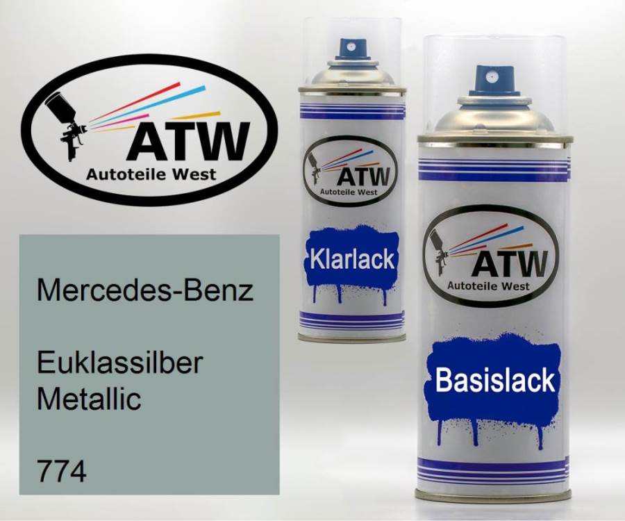 Mercedes-Benz, Euklassilber Metallic, 774: 400ml Sprühdose + 400ml Klarlack - Set, von ATW Autoteile West.